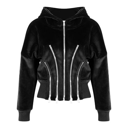 Hooded Velvet Sweatshirt For Women Casual Stylish Outerwear