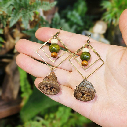 Geometric Plant-Inspired Wooden Earrings