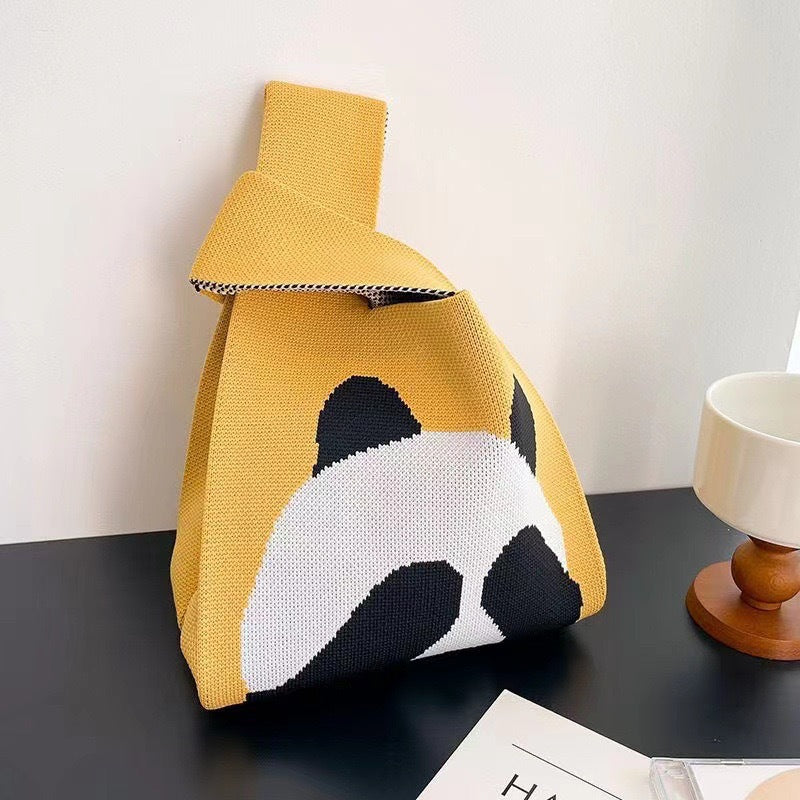 Knitted Tote Bag With Cute Designs Soft Polyester Casual