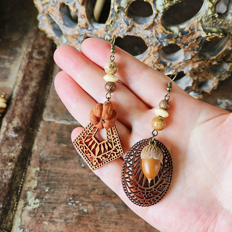 Geometric Bohemian Hollow Wood Earrings for Women