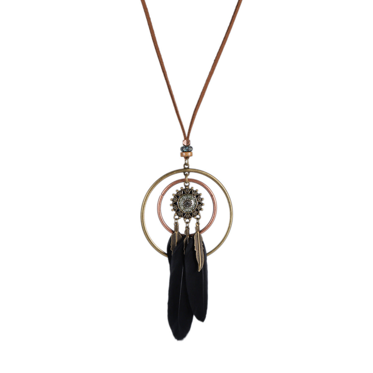 Indian Dreamcatcher Black Feather Tassel Necklace Fashion Jewelry