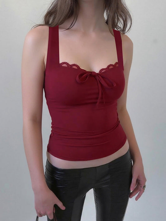 Sleeveless Lace-Up Crop Top with Bow Detail - Sexy Street Style