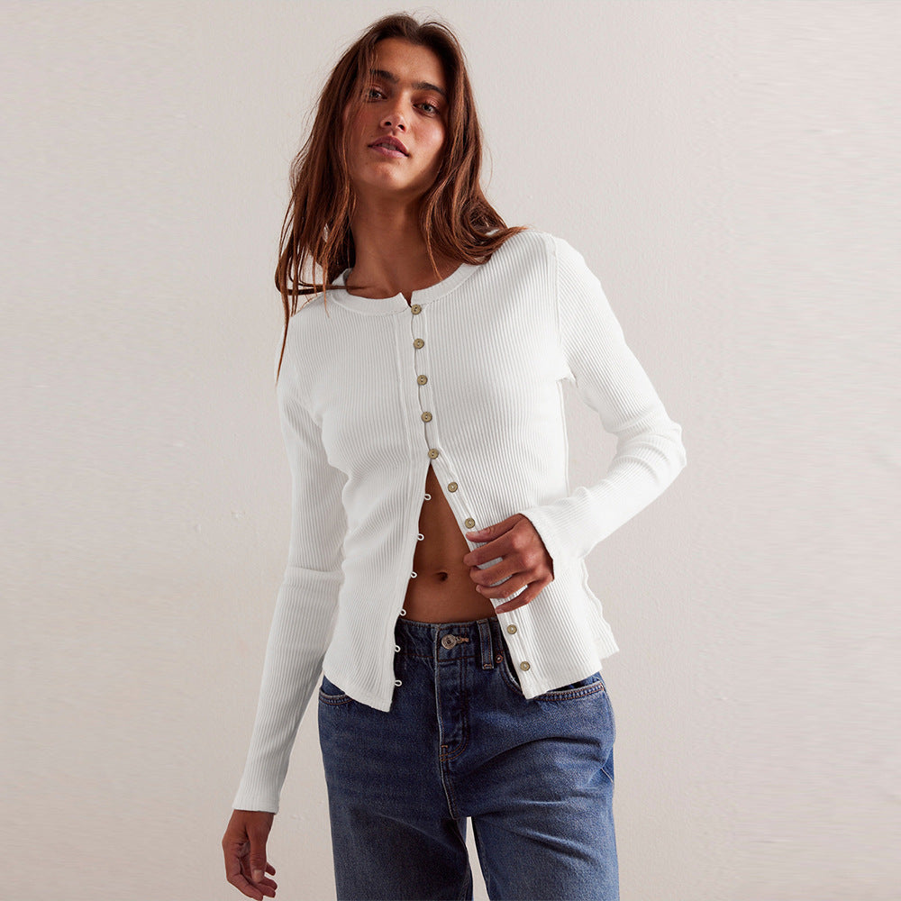 Fashionable Women's Button Cardigan in Solid Color