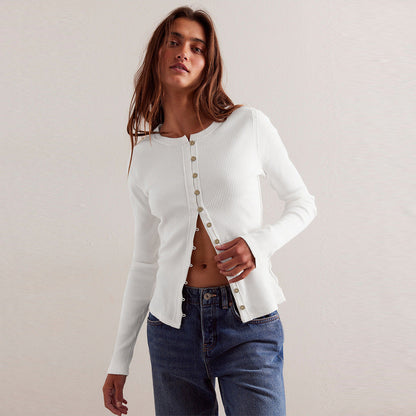 Fashionable Women's Button Cardigan in Solid Color
