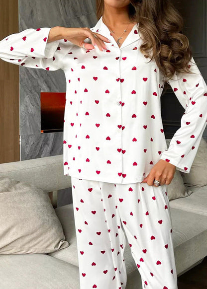 Satin Heart Pajama Set Two Piece Sleepwear