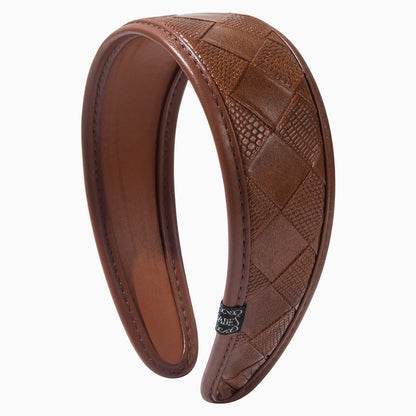 Trendy Wide-Band Leather Check Headband for Fashionistas