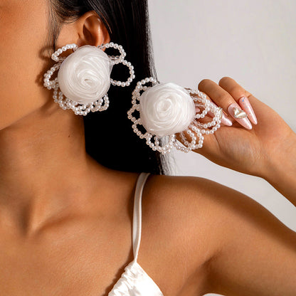 Fresh Camellia Drop Earrings With Imitation Pearls