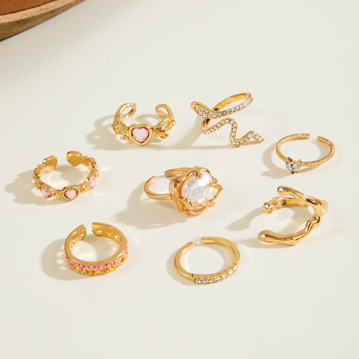 Heart Gemstone Ring Geometric Alloy Ring Set