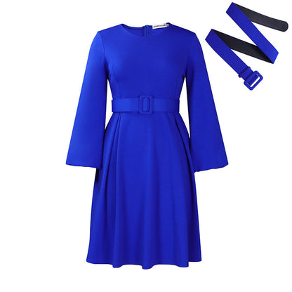 Elegant A-Line Dress With Belt For Women