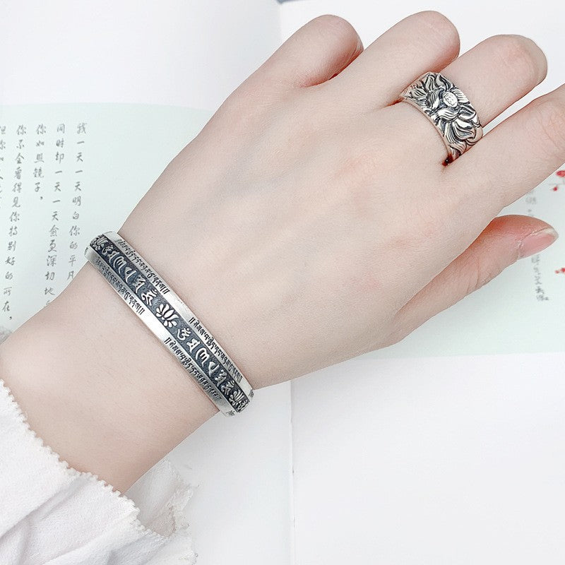 National Tide Prajnaparamita Heart Sutra Opening Bracelet Six-Character Mantra Heart Sutra Bracelet For Men And Women