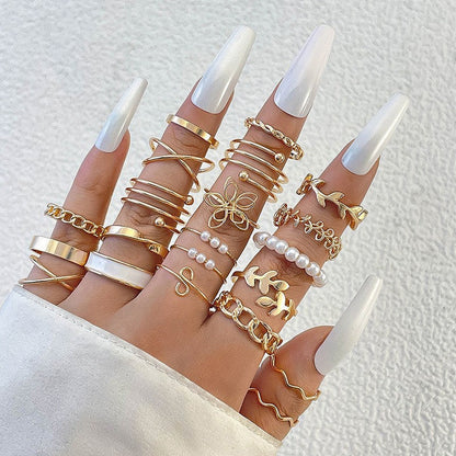 Fashionable Geometric Butterfly Open-Ended Adjustable Rings Set