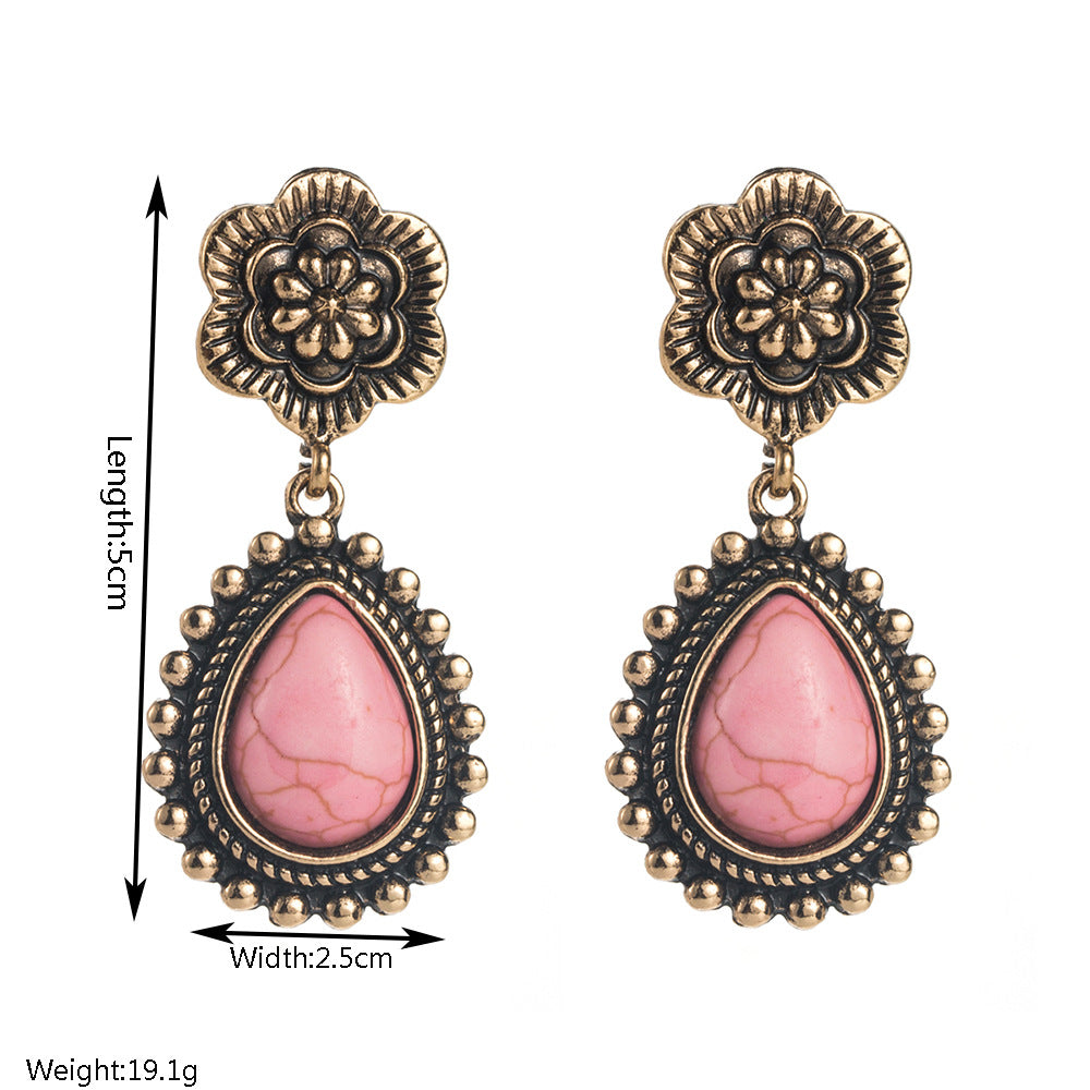 Turquoise Water Droplet Cross Earrings Vintage Style Creative Earrings for Women