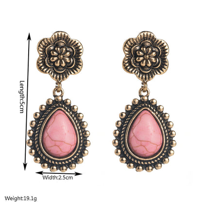 Turquoise Water Droplet Cross Earrings Vintage Style Creative Earrings for Women