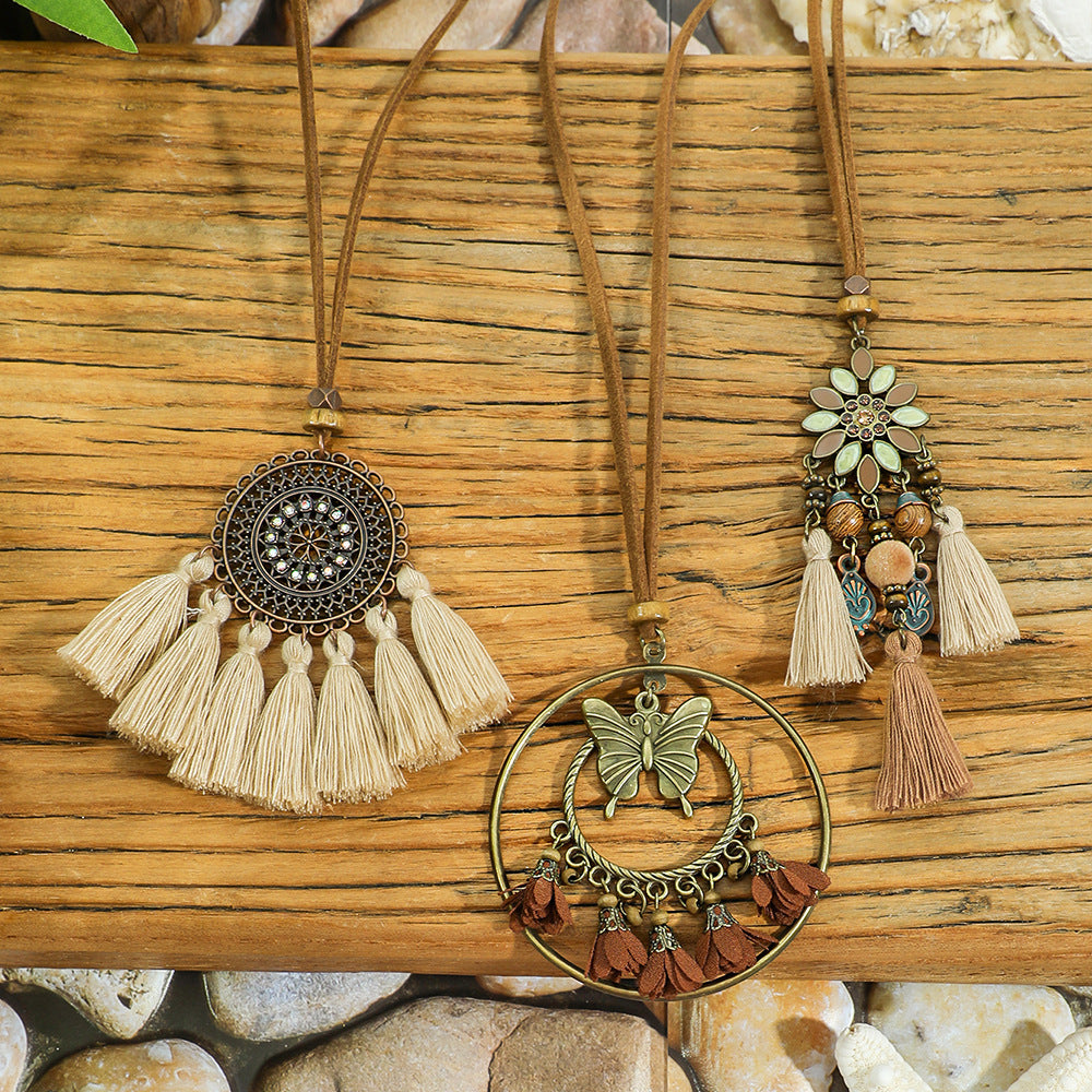 French Bohemian Butterfly Tassel Pendant Necklace