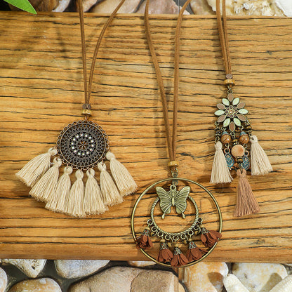 French Bohemian Butterfly Tassel Pendant Necklace