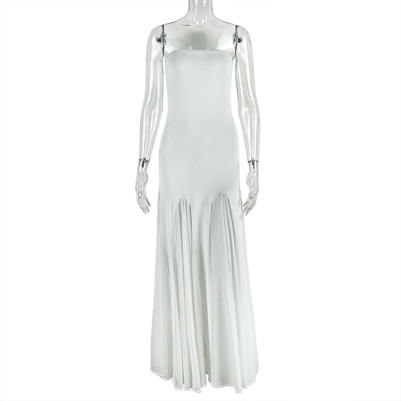 Elegant Off-Shoulder A-Line Maxi Dress In Solid Color