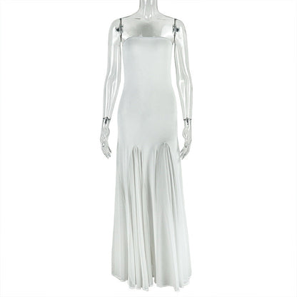 Elegant Off-Shoulder A-Line Maxi Dress In Solid Color