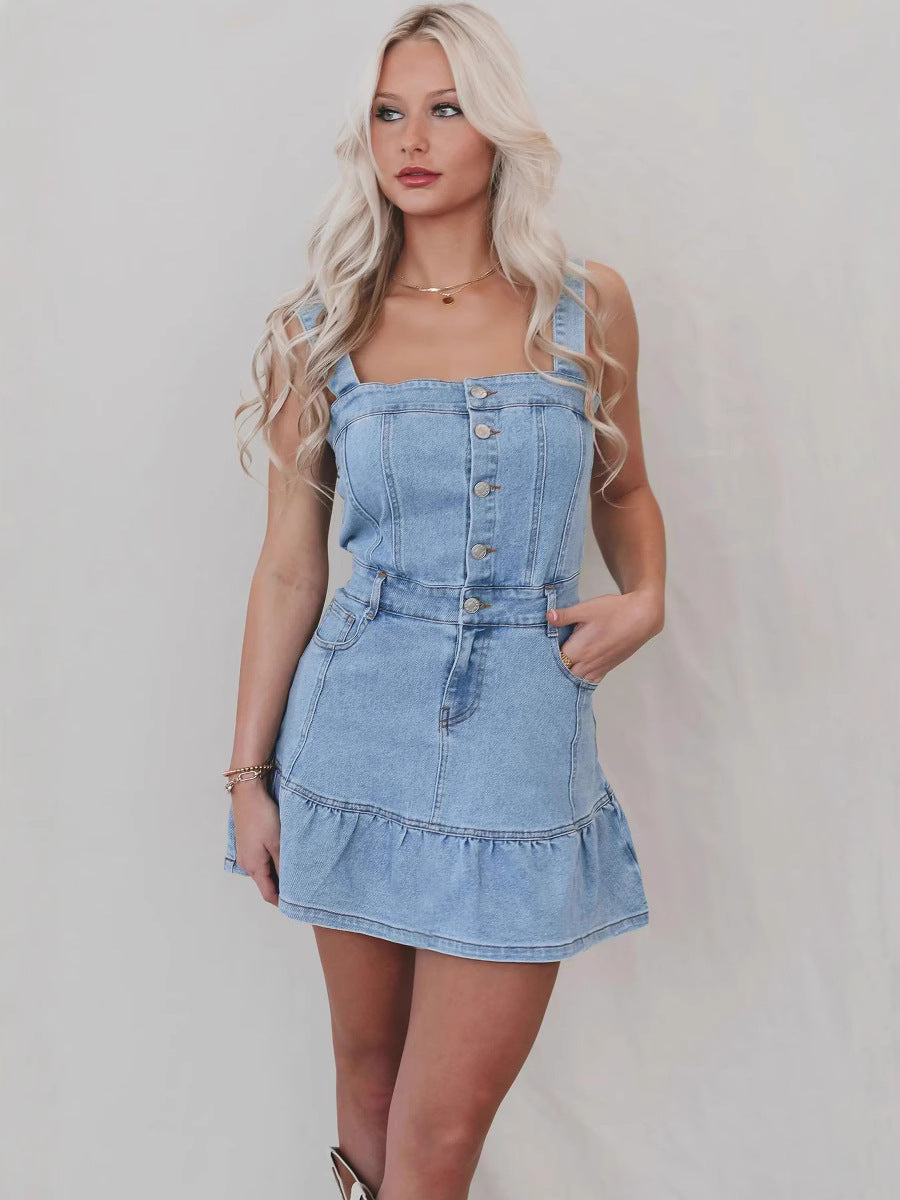 Trendy Casual Sleeveless Denim Dress