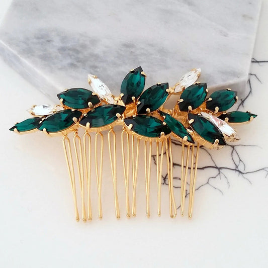 Bridal Head Accessories Green Glass Hair Comb Wedding Hairpiece