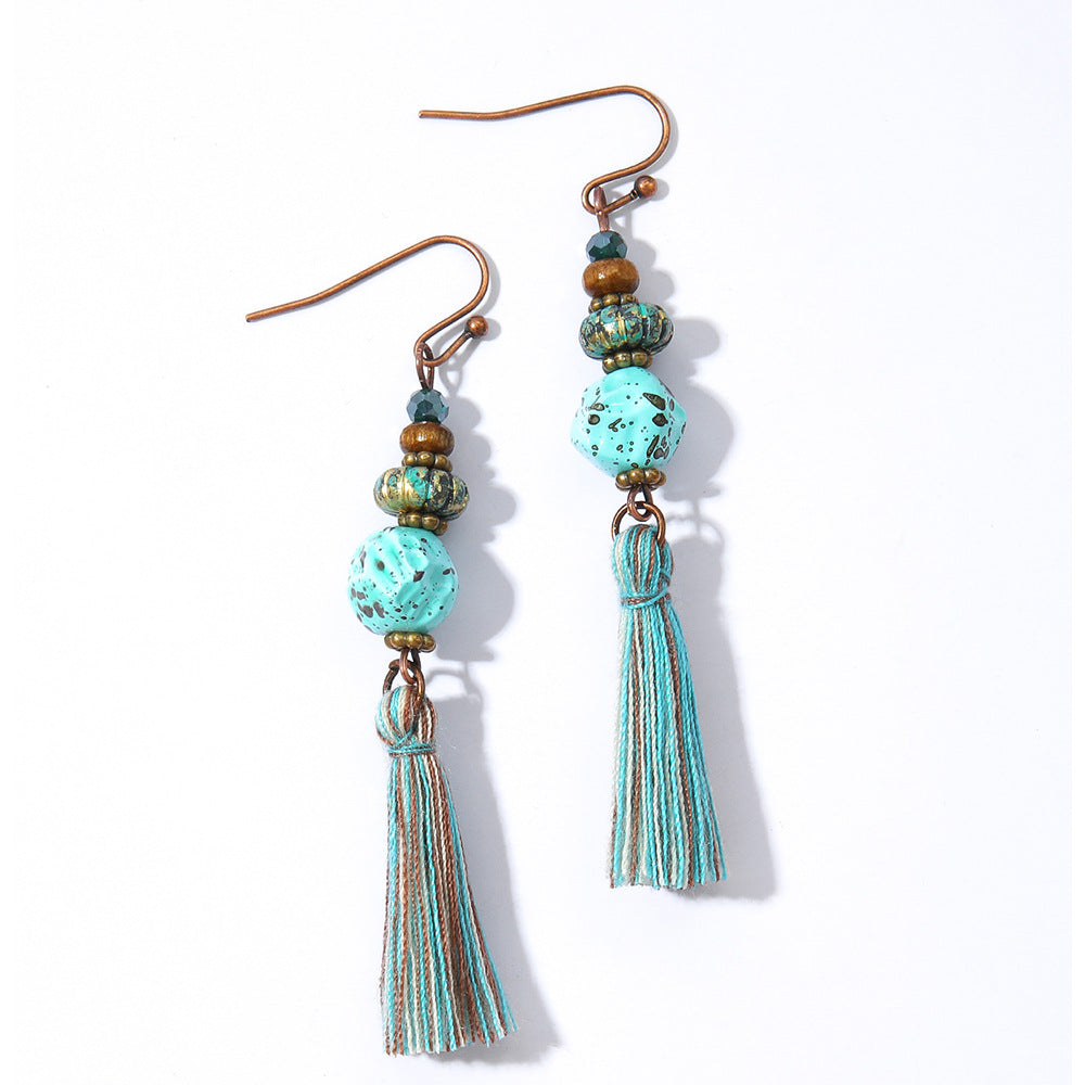 Bohemian Style Gemstone Tassel Earrings for Women
