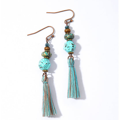 Bohemian Style Gemstone Tassel Earrings for Women