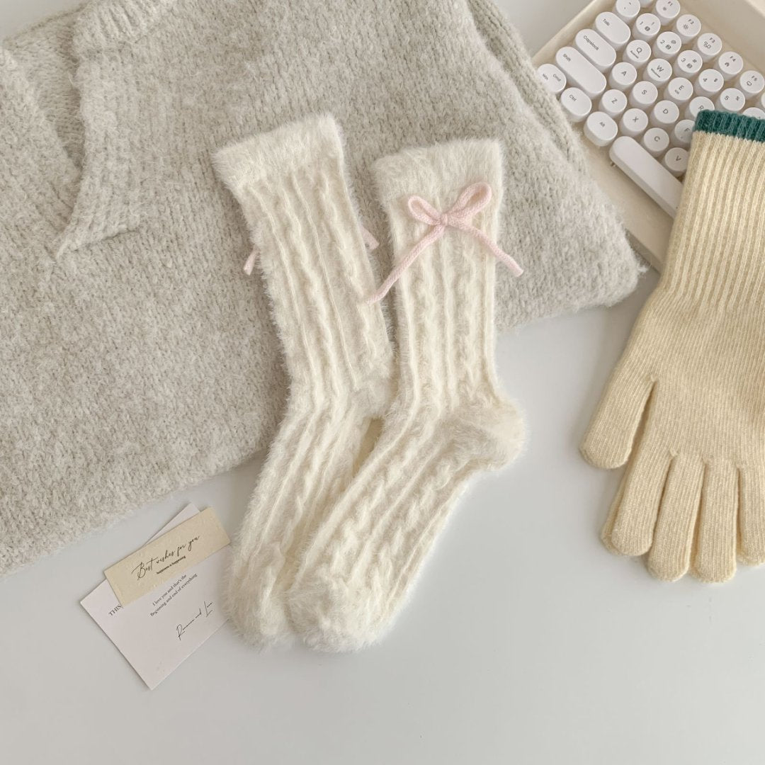 Fuzzy Soft Cable Knit Plush Crew Socks