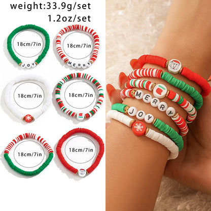 Christmas Themed Polymer Clay Bead Bracelet Set