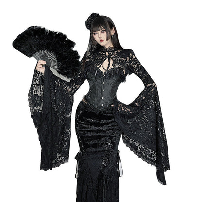Dark Lace Crop Cardigan Summer Streetwear