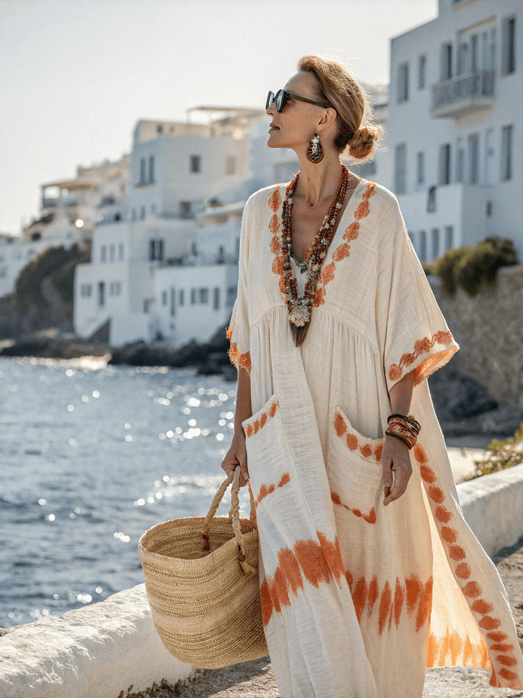 Summer Elegant Large Size Printing Long Pendulum Dress
