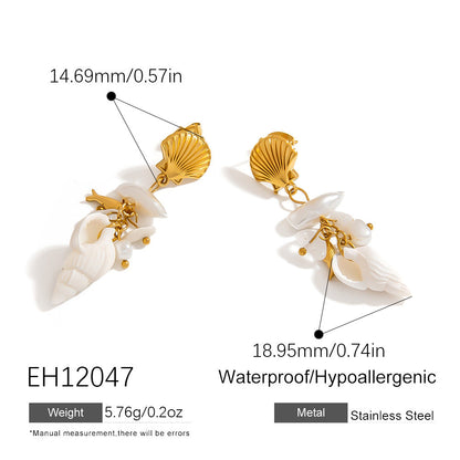 Shell Inspired Geometric Stainless Steel Pearl Earrings for Elegant Casual Wear