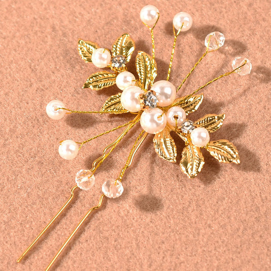 Bridal Gold Pearl Hair Vine Classic Olive Leaf Hair Accessory