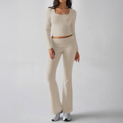 Casual Knit Long Sleeve Top and Pants Set