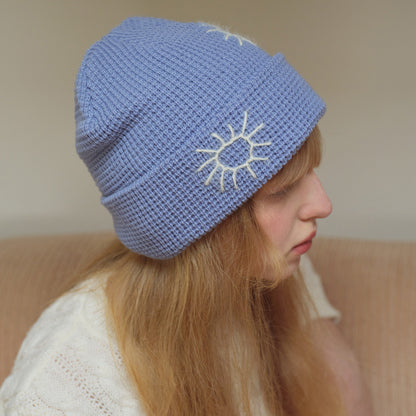Handmade Embroidered Sunflower Wool Knit Beanie Cap