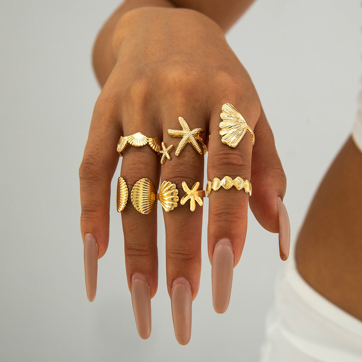 Bohemian Pearl Flower Ring Set Alloy Plating Metal Rings