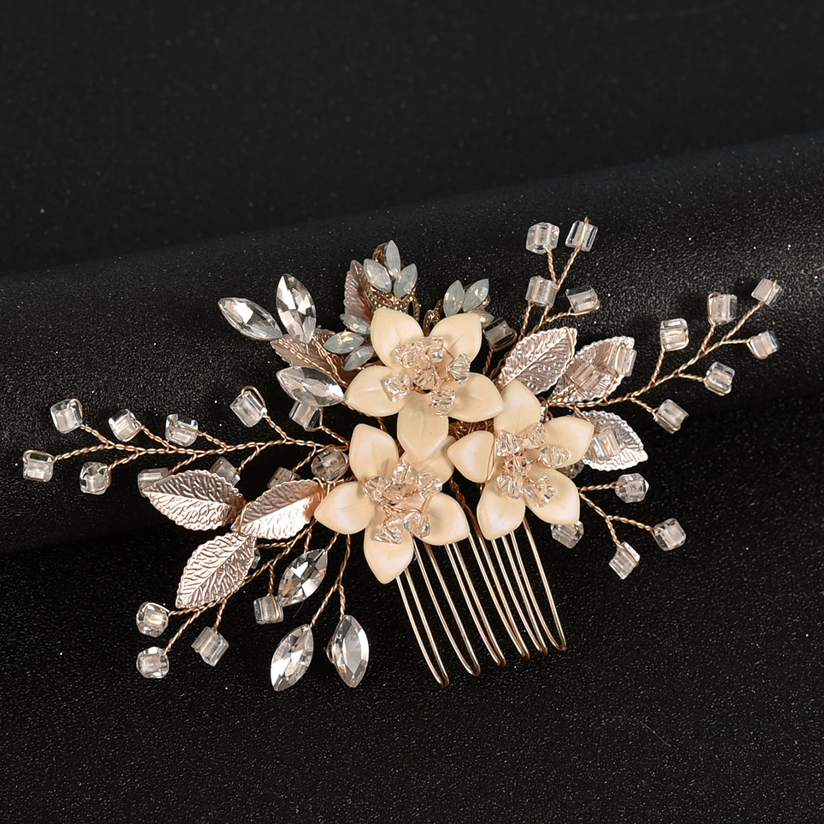 Bridal Side Comb with Crystal Floral Design for Weddings