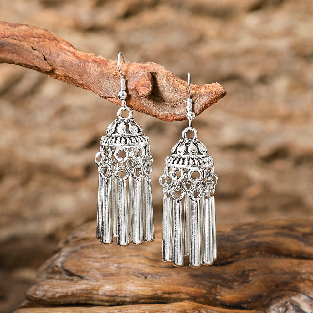 Ethnic Style Silver Earrings with Peacock Floral and Leaf Design