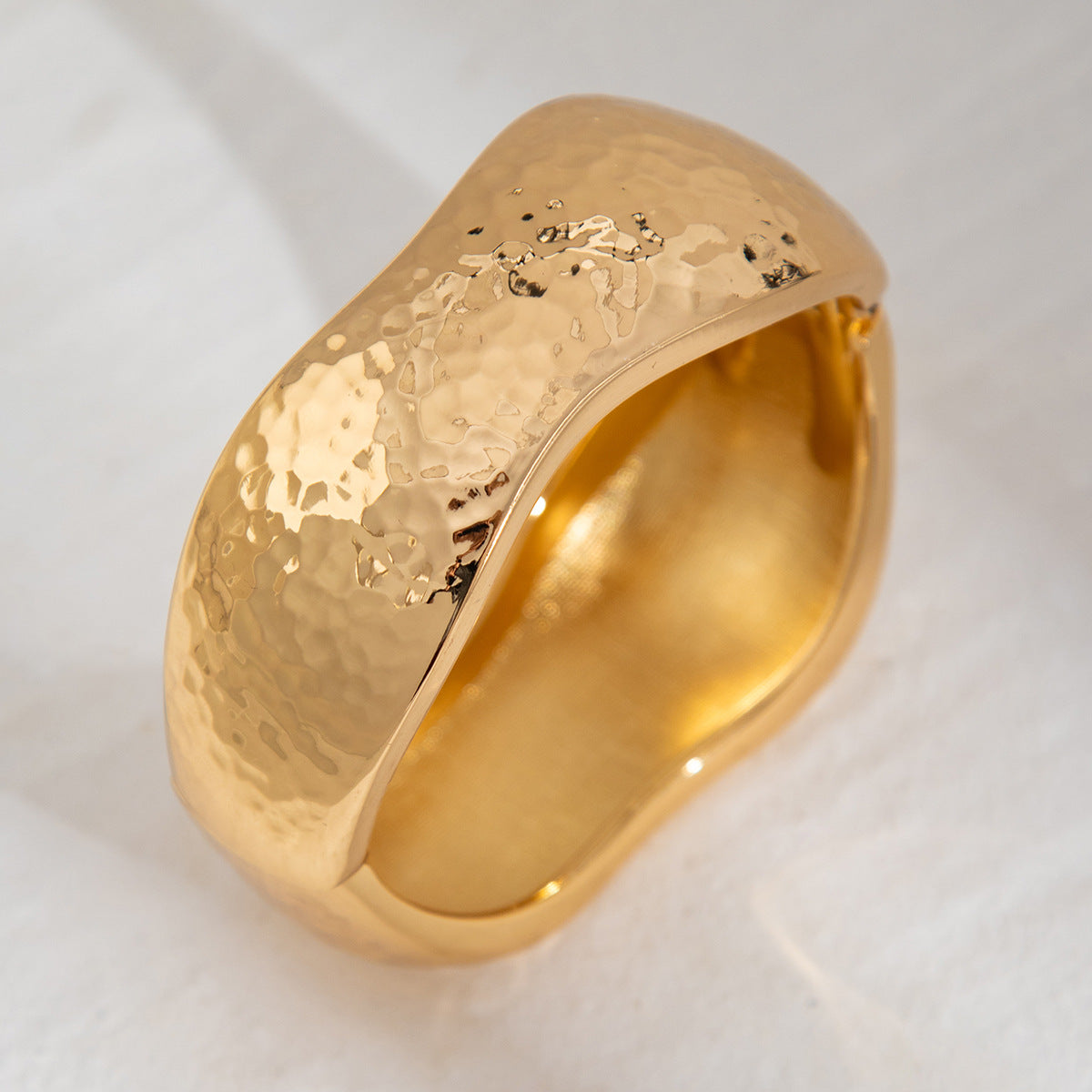 Exaggerated Wide Hammered Finish Bangle Bracelet Set