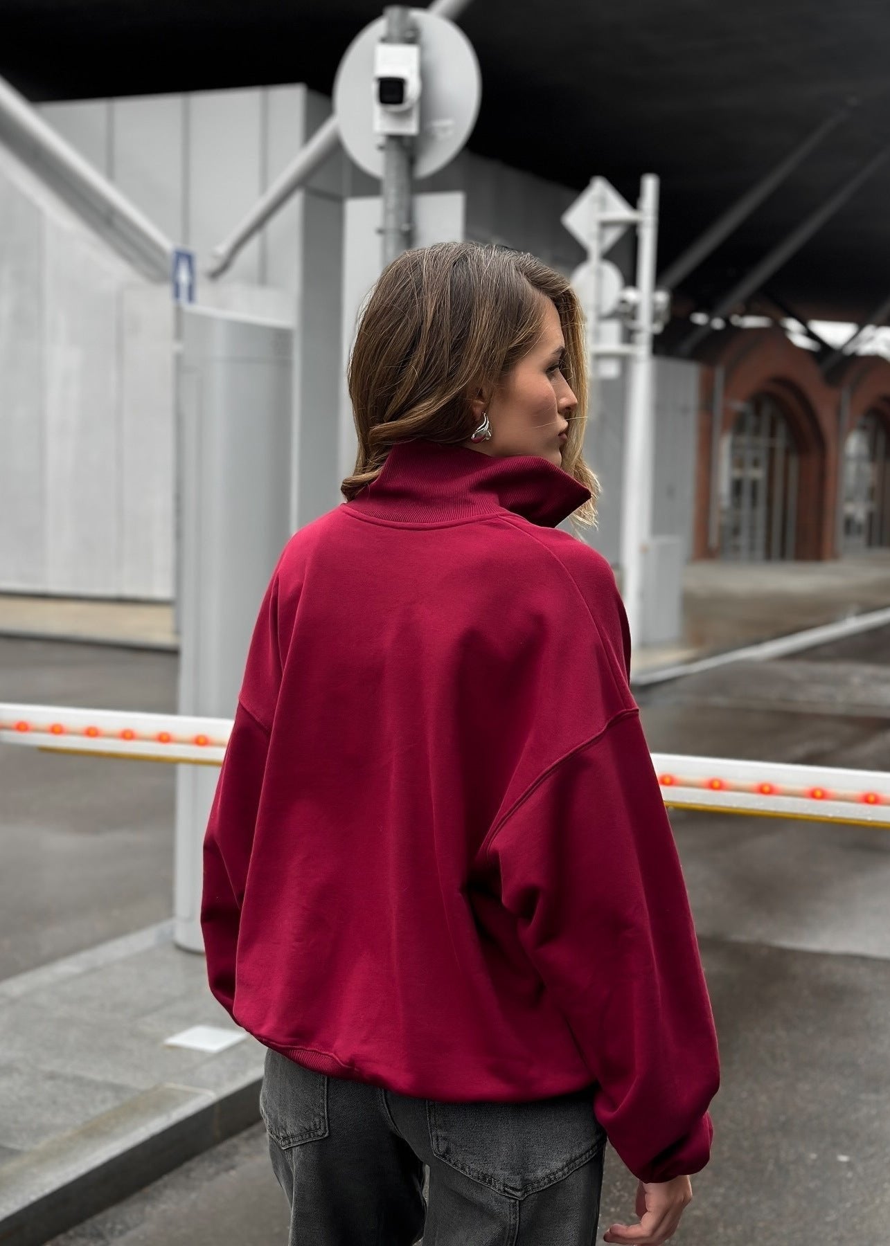 Half Zip Fleece Pullover Soft Fabric Burgundy