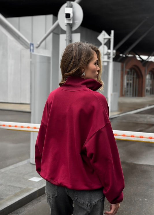 Half Zip Fleece Pullover Soft Fabric Burgundy