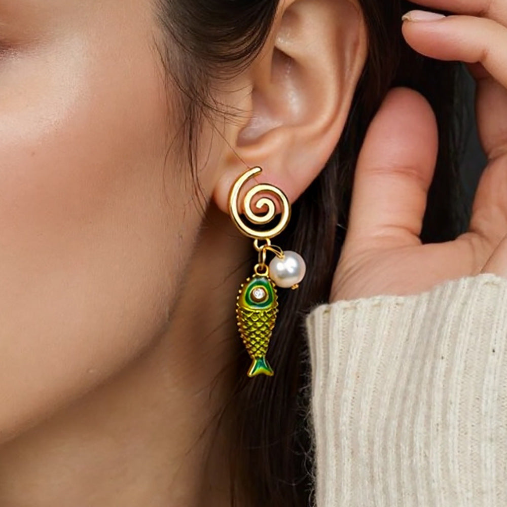 Colorful Fish Pendant DIY Stainless Steel Earrings for Women