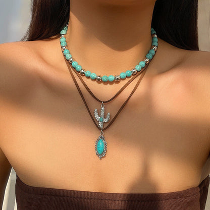 Vintage Turquoise Bull Head Choker Necklace Jewelry Set