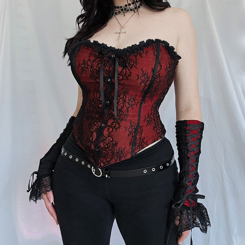 Red Lace Strapless Bustier Top Gothic Style
