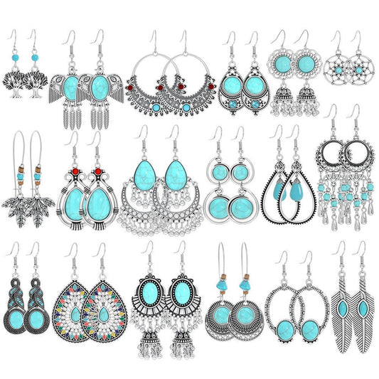 Geometric Metal Turquoise Dangle Earrings Trendy Bohemian Jewelry