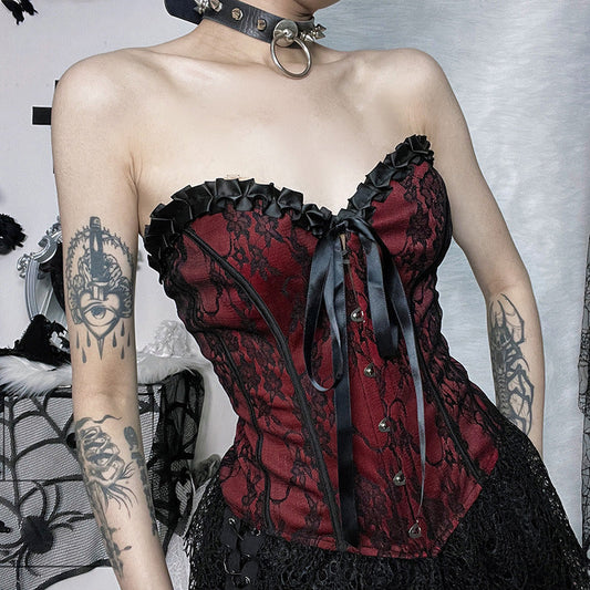 Dark Aesthetic Strapless Lace Crop Top