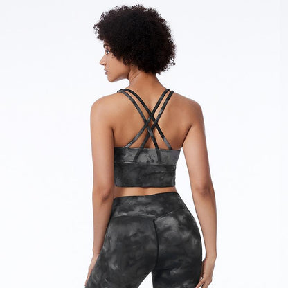 Large Tie Dyed Sports Underwear Women'S Training Fitness Vest With Bra Yoga Suit