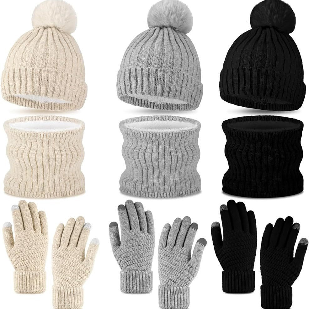 Winter Knitted Warm Gloves, Hat, Scarf Set - Thickened Cozy Design