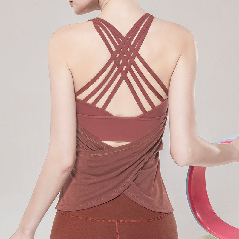 Fake Two-Piece Sports Vest Women'S Fitness Clothes Running Tops Beautiful Back Sports Tops Bras And Loose Yoga Clothes