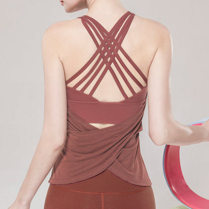 Fake Two-Piece Sports Vest Women'S Fitness Clothes Running Tops Beautiful Back Sports Tops Bras And Loose Yoga Clothes