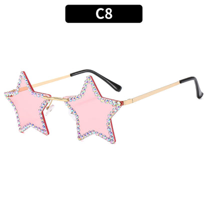 Fashionable Star-Shaped Rimless Sunglasses with Rhinestones