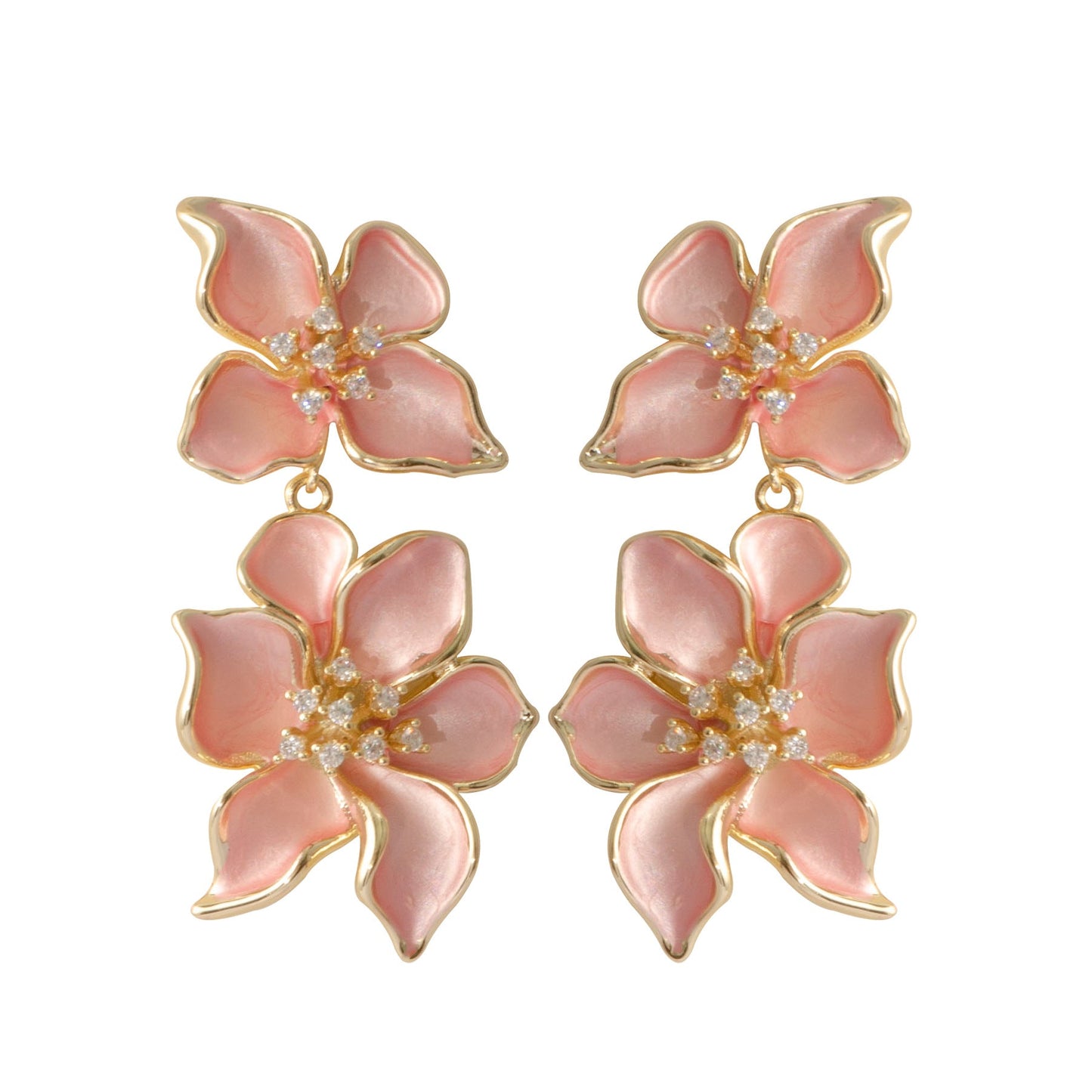 French Floral Drop Earrings With Rhinestones